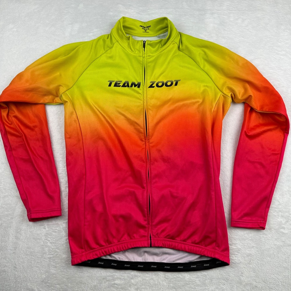 Team Zoot Womens XL Cycling Jersey Long Sleeve Ombre Neon Pink Yellow Full Zip